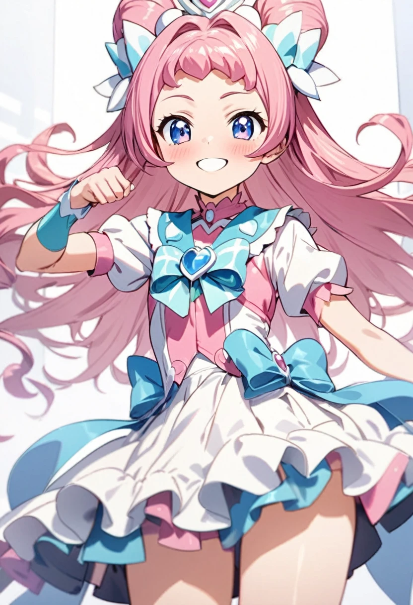 masterpiece, best quality, ultra-detailed, 1girl, ************, precure, cure grace, pink hair, long hair, smile, active pose