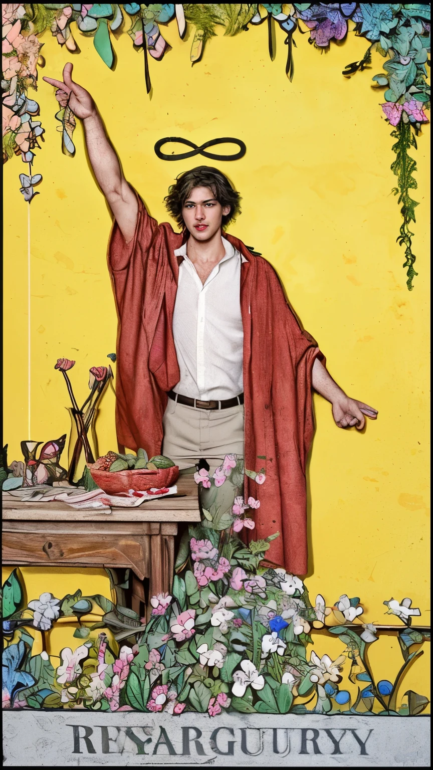 a black and white drawing, There is a faint whiff of Tyrian incense, and the god Apollo(man) stands before you, dressed in a sumptuous pink tunic, stained badly down one sleeve by juice from oranges. Popping another piece of fruit into his mouth, he begins: 'I think you should leave at once. Calypso's a bad thing, really. At least I think she is, or was once, or might be tomorrow. Something terrible could happen if you don't build yourself a raft and escape. I can't help you there, practicality and immortality just don't mix.' Then in a twist of orange peel the god is gone, back to his scrolls and prophesying..{{{{{monochrome}}}}}