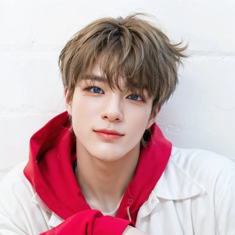 a boy with dreamy blue eyes,boy with bright smile,bright atmosphere,beautiful detailed eyes and face,sky blue color palette,vibrant colors,sunlit,dreamy garden,flowers in bloom,serene and joyful,medium:oil painting,detailed portrait,soft texture,unforgettable moment