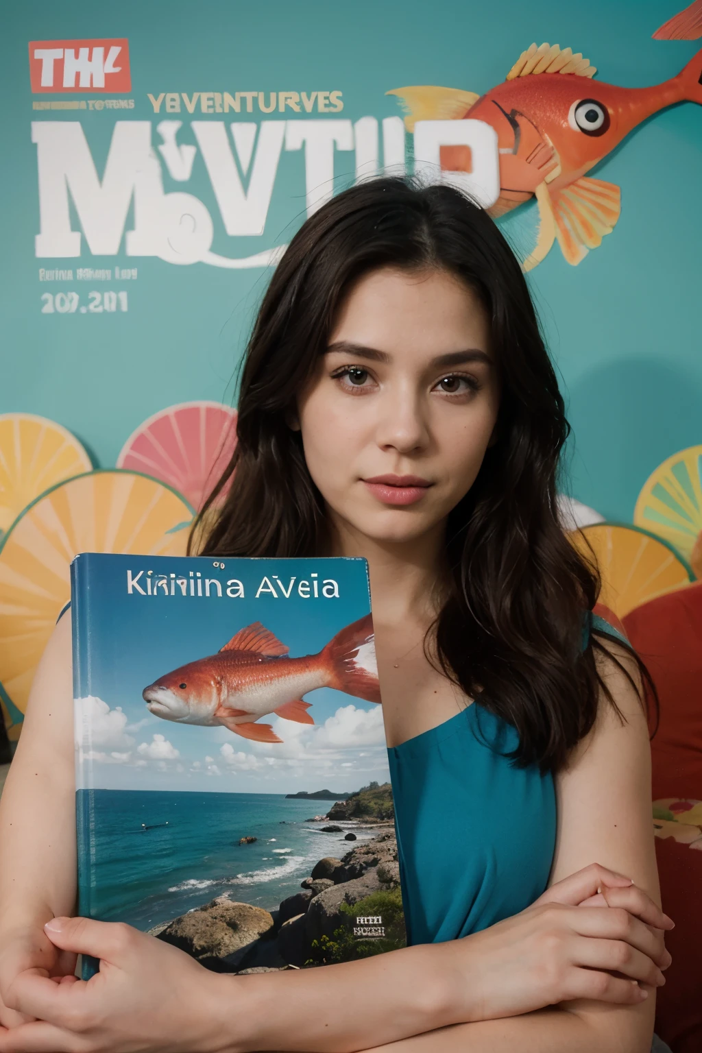 (me crie uma capa de um livro com o titulo as aventuras de karina) (illustrations with fish )