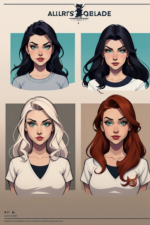 Turnaround sheet Imagem de desenho animado de uma mulher .cartoon style illustration, estilo de arte dos desenhos animados, estilo de arte dos desenhos animados, digital illustration style, design de personagens altamente detalhado, arte digital detalhada fofa, City fan art, Design de personagens de retrato, beautiful digital illustration, retrato de alta qualidade, Arte em quadrinhos, mulher jovem. Green eyes Medium and wonderful buso Alleyne - Queen&#39;s Blade