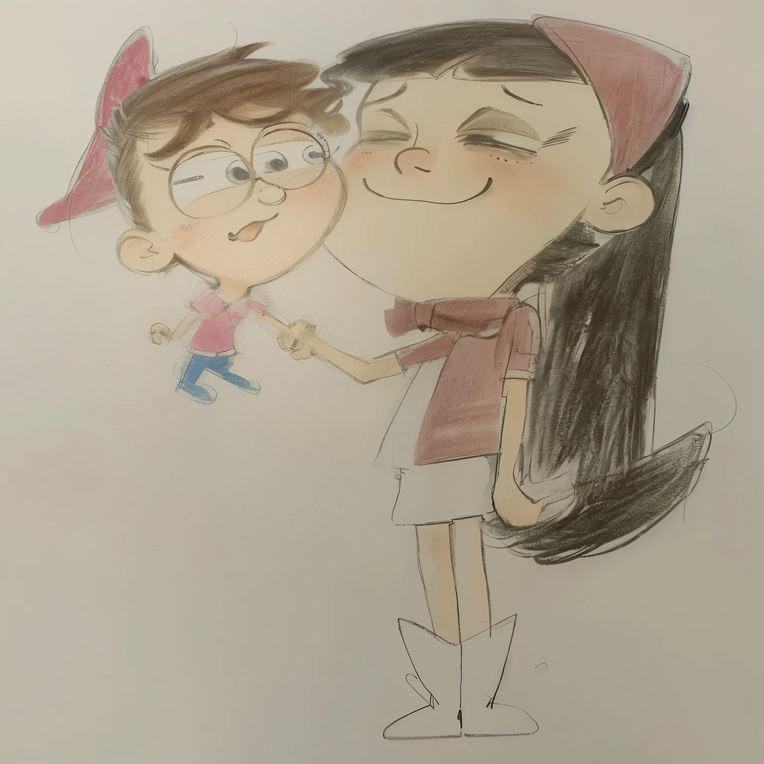 drawing of a girl and boy kissing each other, traditional art, kissing together cutely, cartoon drawing, cartoon art, colored drawing, charli bowater and artgeem, from rick and morty, cute artwork, drawn in the style of mark arian, colored sketch, inspired by Ion Andreescu, by Brenda Chamberlain, added detail, by Brian Fies