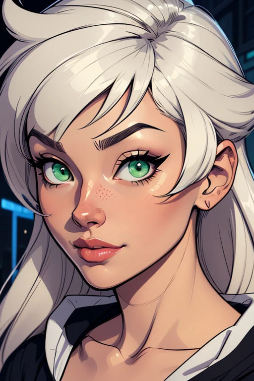 Imagem de desenho animado de uma mulher .cartoon style illustration, estilo de arte dos desenhos animados, estilo de arte dos desenhos animados, digital illustration style, design de personagens altamente detalhado, arte digital detalhada fofa, City fan art, Design de personagens de retrato, beautiful digital illustration, retrato de alta qualidade, Arte em quadrinhos, mulher jovem. Green eyes Medium and wonderful Buso Alleyne - Queen Gypsy Blade