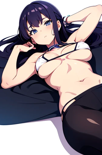 masterpiece, best quality, cute eyes, 1girl, solo, random pose, sexy pose, seductive pose, micro bikini, ((white background)), large breasts, lying,