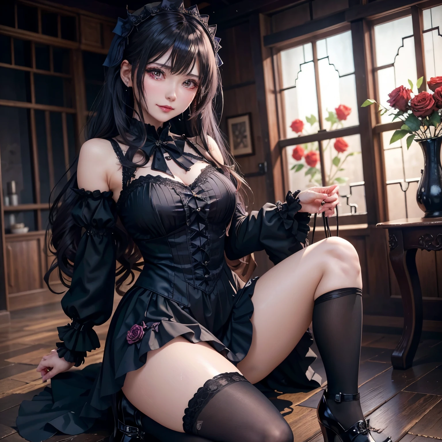 ハードdark gothicメイク、my sanity、deep night sky、horror、black dark eyeshadow、cry、grieve、Good skin glow、dark gothicメイク、dark smile、restless palace、fragrant beauty、22 years ago、lure、Expression of intense sexual pleasure、embarrassed look、dark gothic、lewd expression、debris flies、highest quality、View 5 books、Expression of sexual pleasure in suffering、drunk face、purple maid outfit、Mysterious、Noble、A face that is holding back the toilet、super sexy、loving smile、twin tail hair、jet black ruffle skirt、right blue eye, left eye is red、バラで覆われたゴシック様modeのベッド、Super bewitching pose、stick out your butt、platform heel shoes、dark makeup、black lipstick、Stained glass、black metal world、open your legs loosely、make the world beautiful、sit on a bed of roses、gothic ****ta clothing、comb hair、A little slender、silver hair、long hair straight hair、cute gothic ****ta dress、beautiful face、elegant face、bewitching face、knee high socks、Stained glassが背景、My chest is shiny from a lot of sweat、the room is dark、goth long dress、bell sleeve、wizard sleeve、decadent look、sexually excited look、part of hair、mode、ゴシックmode、Glossy thighs wet with water、Thighs wet and shiny with oil、Background of a room full of roses、sad expression、Rose Maiden、embroidery is pink、The costume has pink embroidery、thigh high socks、kneel down、Place your knees on the floor、knee high socks、Her thighs shine with a lot of sweat.、kneel down、my body is wet and shiny、Lots of glitter on the thighs、sweating、Excessive sweat and stickiness on thighs、Sweat glistens on my thighs, The whole body is sweaty and shiny、pretty sweaty、My thighs are sweaty、my thighs are so wet、I sweat a lot and my thighs are shiny..、A large amount of sweat shines all over the body、spread your legs wide、slender body、gentle expression、masturbation behavior、deep black eyeshadow、despicable act、Stained glassと薔薇背景、wearing black underwear、black panties、thighs are a little thin、duo、female couple、i have lesbian friends、Are standing、hug each other、Shown with lesbian friends、