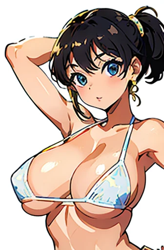 masterpiece, best quality, cute eyes, 1girl, solo, random pose, sexy pose, seductive pose, micro bikini, ((white background)), huge breasts,