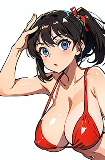masterpiece, best quality, cute eyes, 1girl, solo, random pose, sexy pose, seductive pose, slingshot swimsuit, ((white background)), huge breasts,