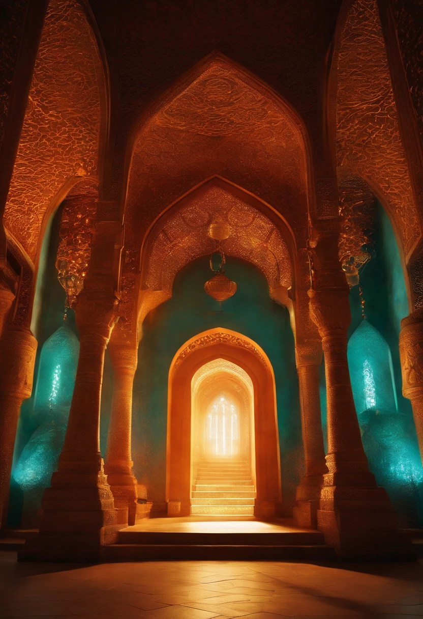 Create a room of a sacred shrine, Biomechanicals, estranho, assustador, mistic, Pesadelo, cores muito brilhantes, light particles, com luz brilhante, Mshiff, Arte do papel de parede, Papel de parede UHD