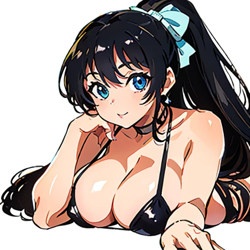 masterpiece, best quality, cute eyes, 1girl, solo, random pose, sexy pose, seductive pose, black micro bikini, ((white background)), huge breasts,