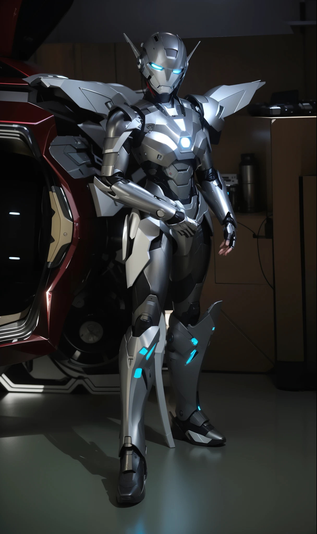 futuristic high tech style,best quality,fairy skin,(every time :1.2),Everlasting,super detailed,actual,high quality,Light,Light线追踪,ultra high definition,upper part of body, Future Iron Man mecha,shooting,Battery,Launching equipment,large caliber artillery,Rostland 8K,Armored Girl,Wearing a cyberpunk technology helmet,星际战甲helmet,With breathing Light,The armor of the future shines,armed cannon,high-tech armor,helmet,mechanical body,Transformers