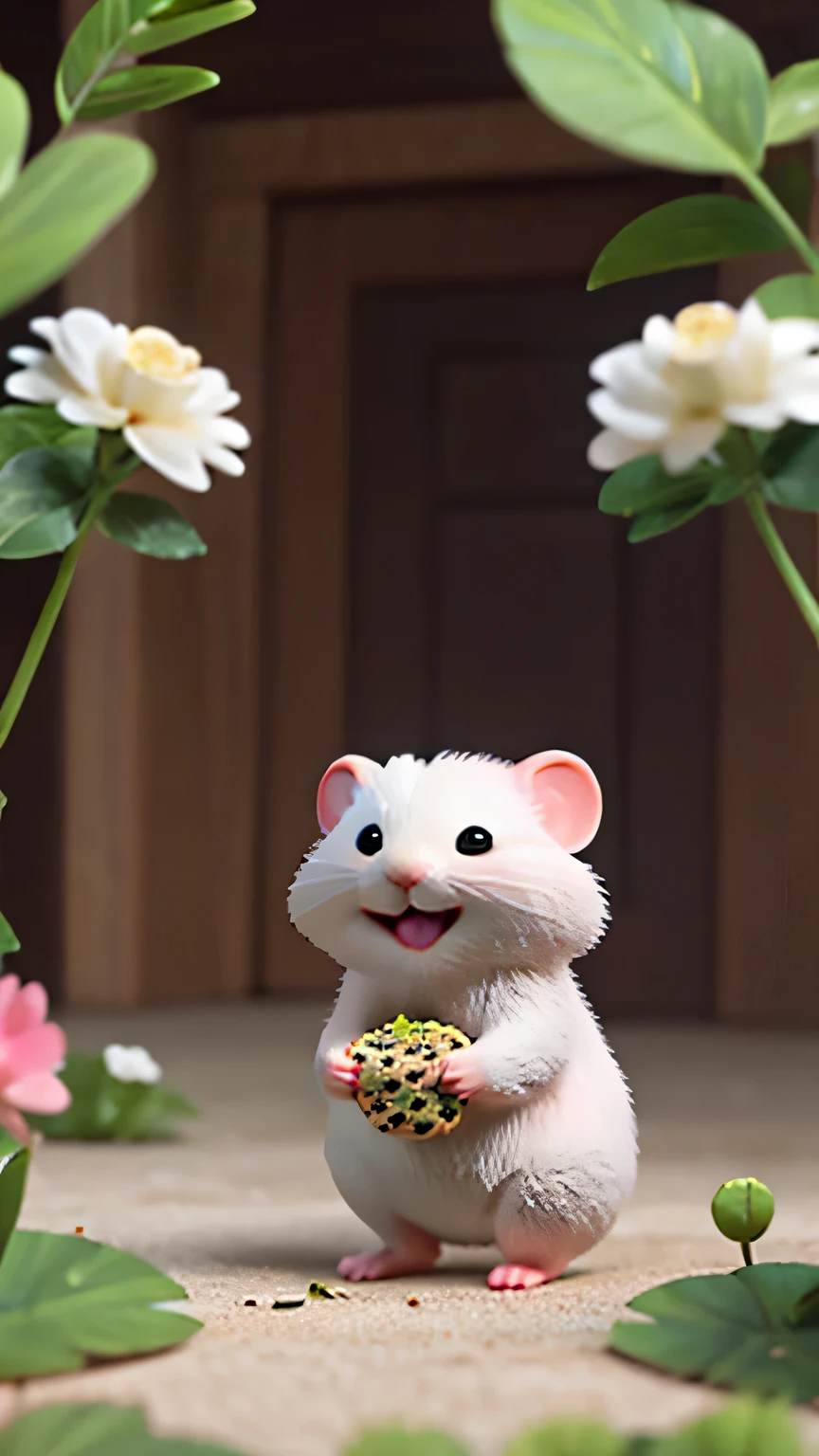 one white hamster with seeds