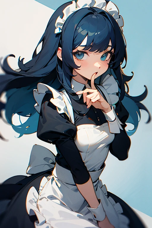 Maid de cabello celeste, mirada de lujuria