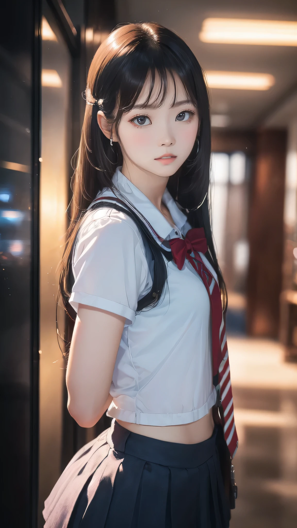 high school girl,(random place),(random pose),(long straight hair),(Highest image quality, (8K), Ultra-realistic, Best Quality, High quality, High Definition, high quality texture, high detailing, Beautiful detailed, fine detailed, extremely details CG, Detailed texture, realistic representation of face, masterpiece, presence, Dynamic, Bold)