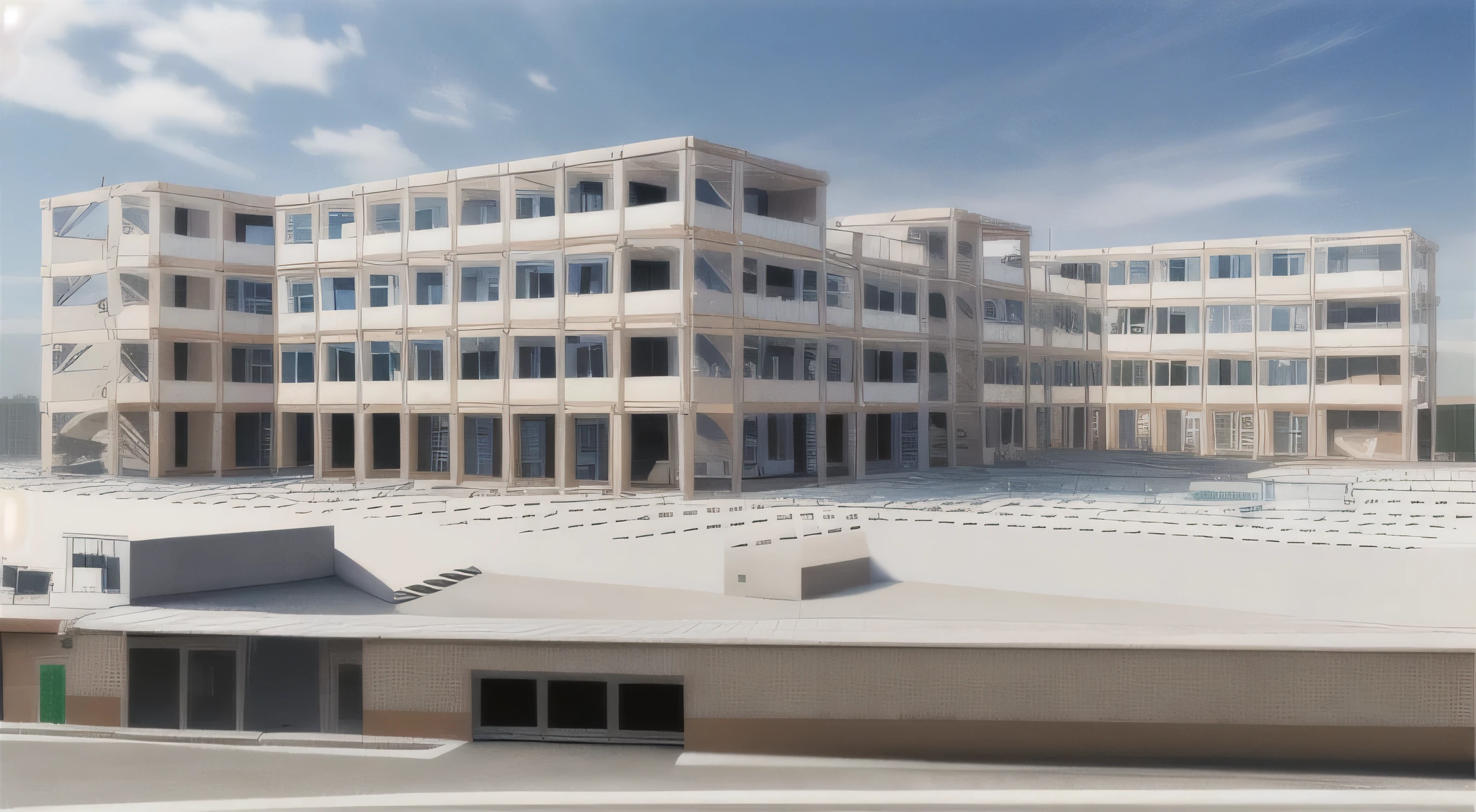 un rendu d&#39;a building with lots of windows and lots of wood, conceptuel, rendu d&#39;architecture, digital model, rendu d&#39;une usine de pieux en rondins, 3D model rendered, Modeled in 3 d, Rendu 3D, Bâtiments en bois, building facing, conceptuel rendering, rendu architectural, A digital rendering, multi-story building, Modeled, rendu 3D orthographique , school