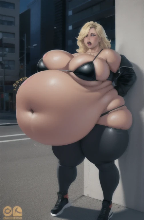NSFW,(Masterpiece), (Best Quality),(realistic:1.4),photorealistic, octane render,hyperrealistic,1 girl,clothes,pregnant,((sexy black microbikini)),(gigantic breasts:1.4),standing,thick thighs,wide hips,huge thighs,(photorealistic face:1.2),thick eyelashes,long eyelashes,blush,blonde hair,open mouth,city street,(night:1.3),looking at viewer,fantasy, extremely detailed, intricate, hyper detailed, (perfect face),illustration,(absurdly long hair:0.5), curvy body, plump body, huge big ass, thick body, curvy body type, voluptuous body type, busty body type, thick body type, big chest, big