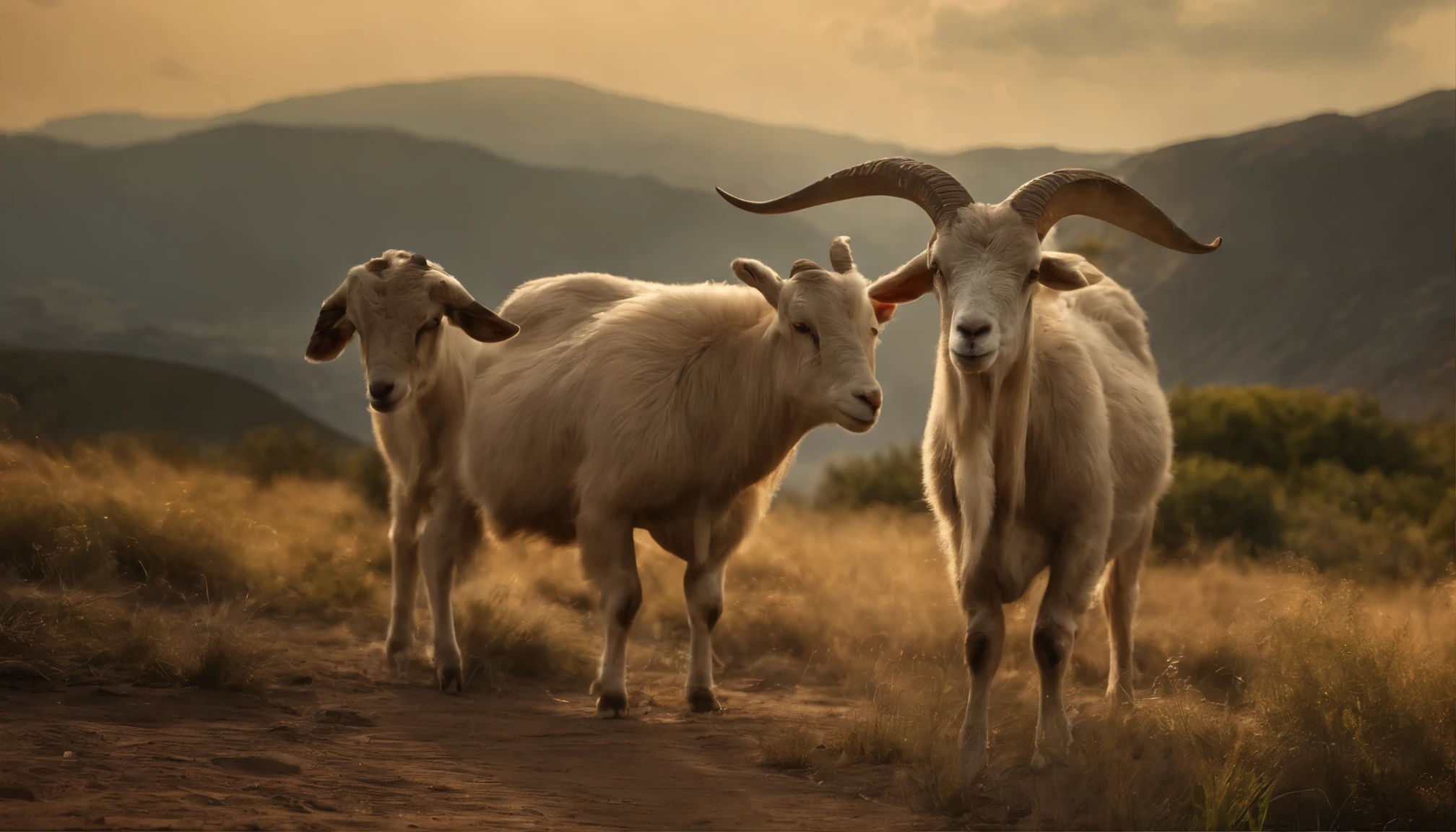 crie imagem realista de acordo com a biblia:"And from the congregation of the children of Israel he shall take two young goats for a sin offering, e um carneiro para holocausto." "Then Aaron will offer the bull as atonement for his sin, what is it for him, and will make atonement for you e pela sua casa." "And he will take the two goats, and will present them before the Eternal, at the door of the tent of meeting." "And he will cast lots for the two goats; uma pelo Eterno, and the other by the emissary goat."
"Then Aaron will bring the kid on which lots will fall for the Lord., and will offer it as a sin offering." "But the kid on which the lot falls for the emissary kid, will be presented alive before the Eternal, to make atonement upon him, in order to send him into the desert as an emissary goat." "Assim Arão oferecerá o novilho da expiação what is it for him, and will make atonement for you e pela sua casa, e degolará o novilho da expiação what is it for him.""And he will take the censer full of coals of fire from the altar before the Lord, and their fists filled with ground aromatic incense, and bring him within the veil.""And he will put the incense on the fire before the Lord, para que a nuvem do incenso cubra o tampo, which is on the testimony, so that you don't die." "Then he will take some of the bull's blood, and sprinkle it with your finger on the eastern side of the tabletop; and before the table he will sprinkle the blood with his finger seven times." "Then he will slaughter the goat of atonement that is for the people, and will bring his blood within the veil; and he will do with the blood as he did with the blood of the bull, and sprinkle it on the top and in front of the top." "In this way he will cleanse the sanctuary from the impurities of the children of Israel, and their transgressions, e de todos os seus pecados; and he will do the same for the tent of meeting, who is with them in the midst of their impurities." "And no one will be in the tent of meeting when he enters to make atonement in the sanctuary, until he leaves; and will make atonement for you, e pela sua casa, and for all the congregation of Israel."