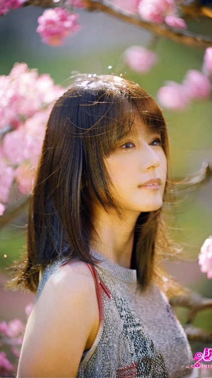 Cherry tree background、straight hair、delicate skin、best image quality、highest resolution