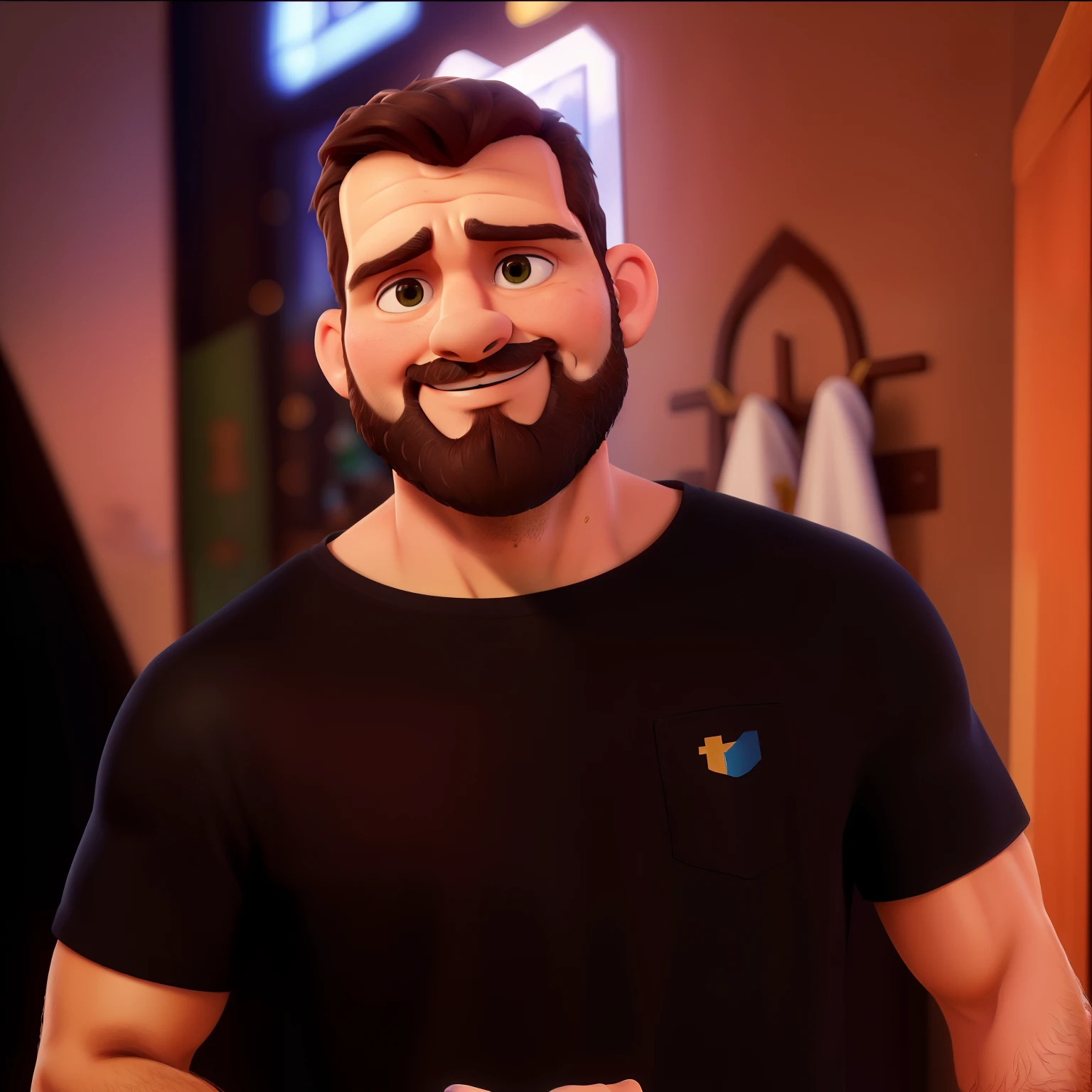 (Melhor qualidade,realista),(retrato),(oil painting),(barba detalhada,olhos azuis detalhados,sorriso sutil),(uniforme de super heroi na cor preta)(oculos escuros),medium brushstrokes,subtle lighting,fundo neutro