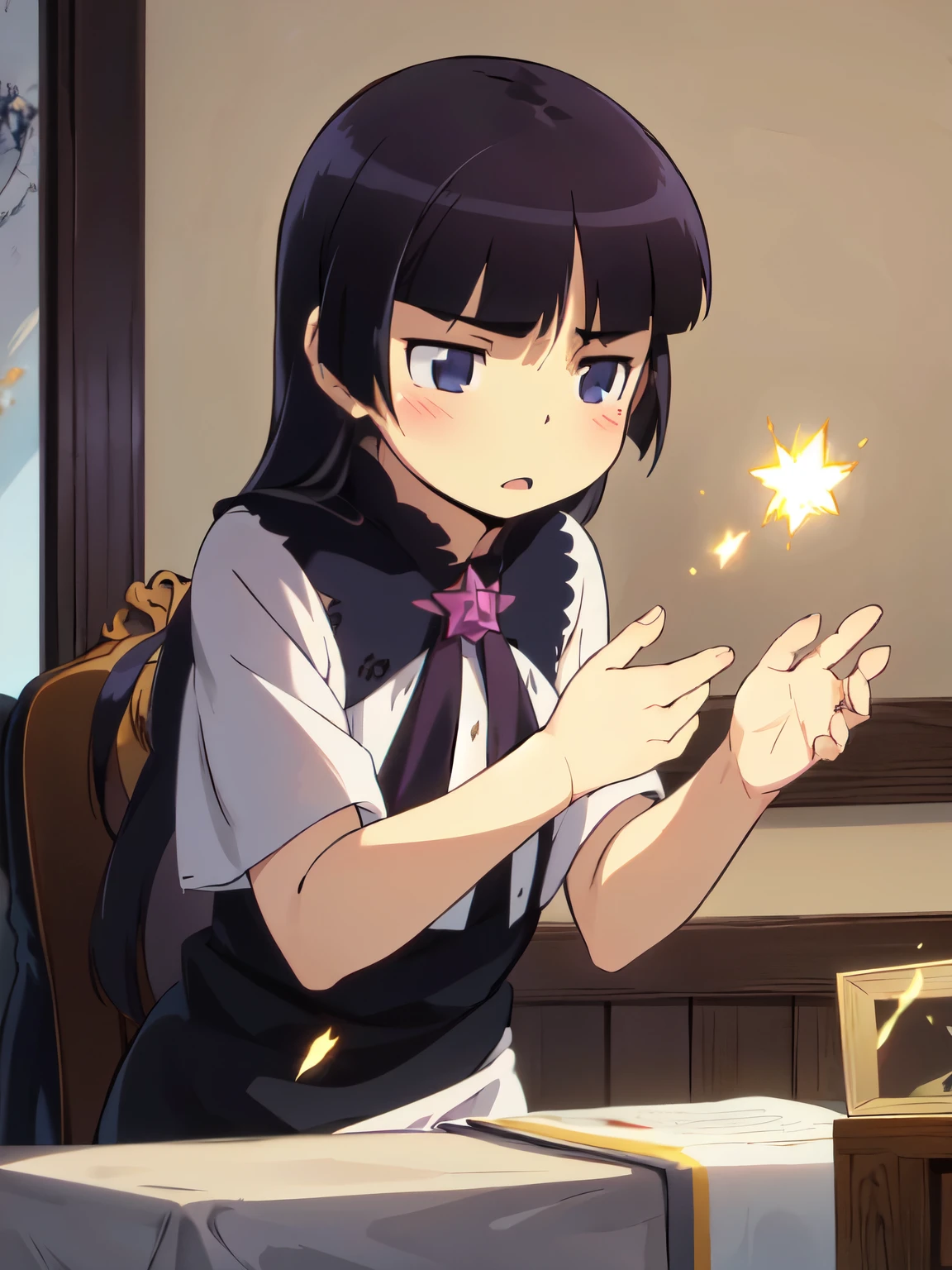 (ruri gokou), 1 girl, (very detailed8K wallpaper), another world, necromancer,magic, black magic, Gosgarh, Bright magic, pentagram, magic formation, spark, Complex, very detailed, dramatic,