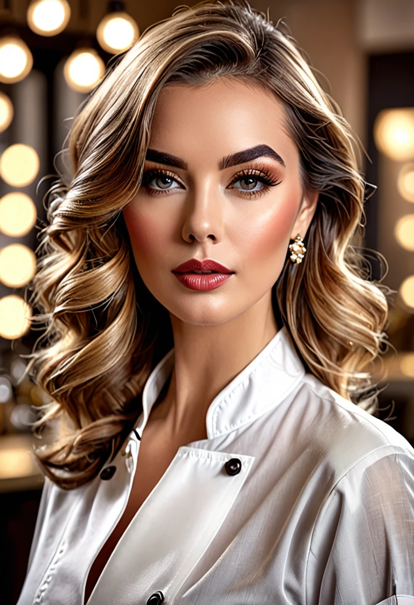 (best quality,4k,8K,high resolution,chef-d'artwork:1.2),Ultra-detailed,(Realistic,photoRealistic,photo-Realistic:1.37),portraits,Beautiful detailed eyes,Beautiful detailed lips,Extremely detailed eyes and face,long cils,cheveux brillants,Peau brillante,stylish haircut and makeup,Couleurs vives,studio lighting,Une mode impeccable,tenue vintage tendance,accessoires de mode,confident and elegant pose,fond sophistiqué et glamour,flare and bokeh effects.