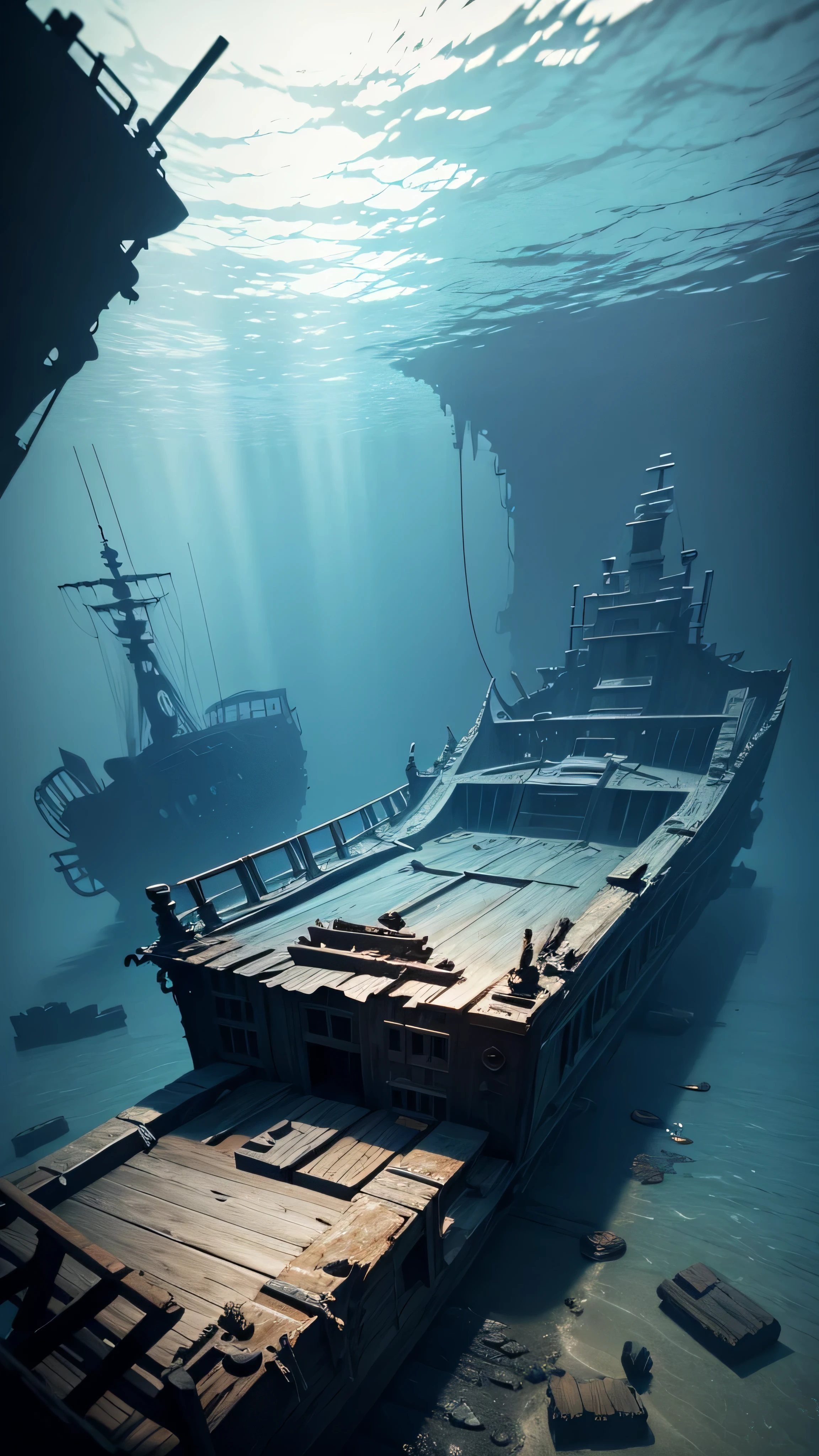 underwater, shipwreck, no people, 8k, high quality