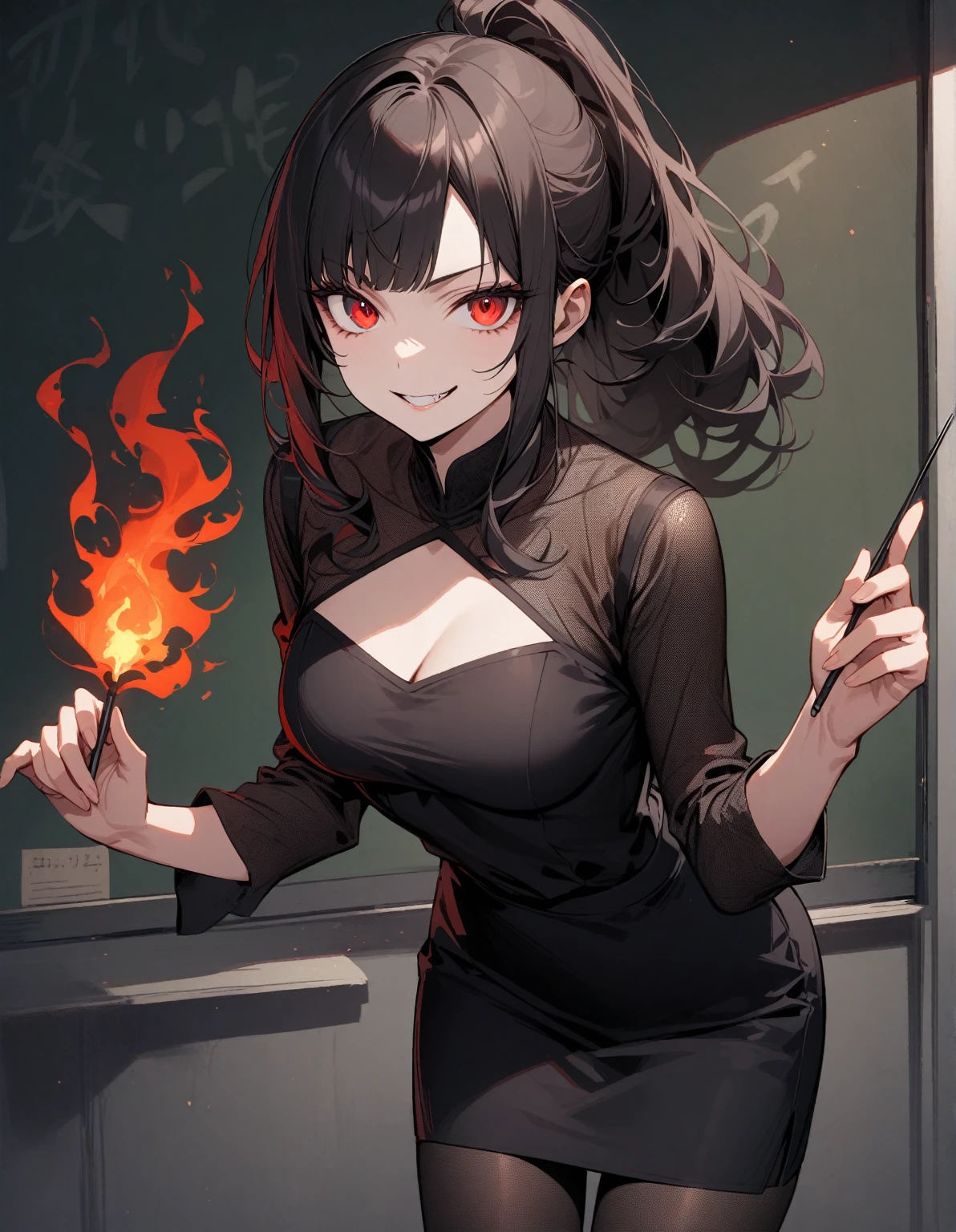 Un dibujo de caricatura de una mujer con un traje ????? fumando un cigarrillo, Pose de villano, con fantasma oscuro fuma alrededor, Pose ruda, Un poco de humo y fuego, pose siniestra, dramatic smoking pose, Pose malvada, humo oscuro y espeso!, mitad invocador mitad megumin, Cuervo, Un asesino adolescente nervioso, oc commission, r / arte, r/arte, r /arte