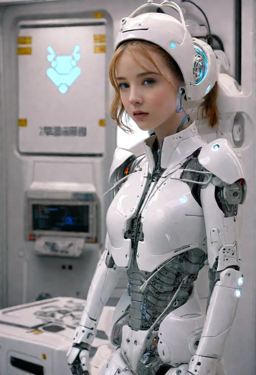 There is a woman in a futuristic suit inside a spaceship, beautiful white girl cyborg, beautiful girl cyborg, cute cyborg girl, Cyborg - Girl, cyborg girl, perfect android girl, robot girl, 美しいcyborg girl, young female cyborg, cyborg fashion model, porcelain cyborg, perfect anime cyborg woman, Beautiful android woman, female robot, perfect cyborg woman
