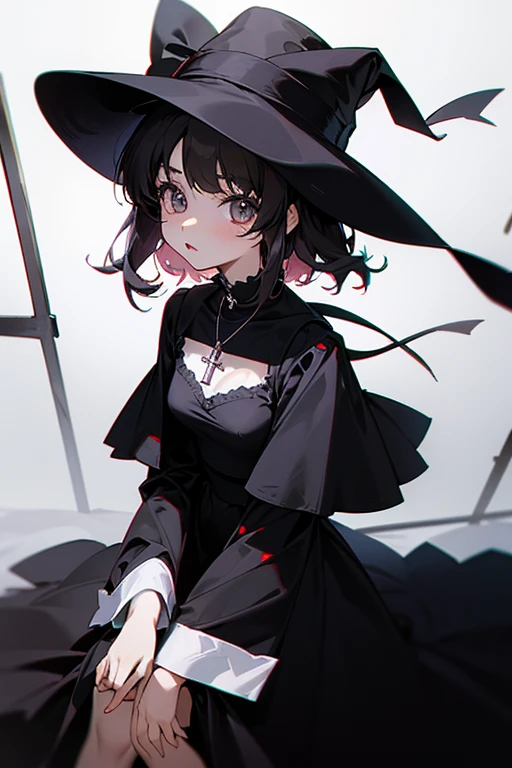 Akina Nakamori、black dress、17 years old、cute、White cross necklace on chest、gothic style、small hat、シャープにcute、Beautiful woman、