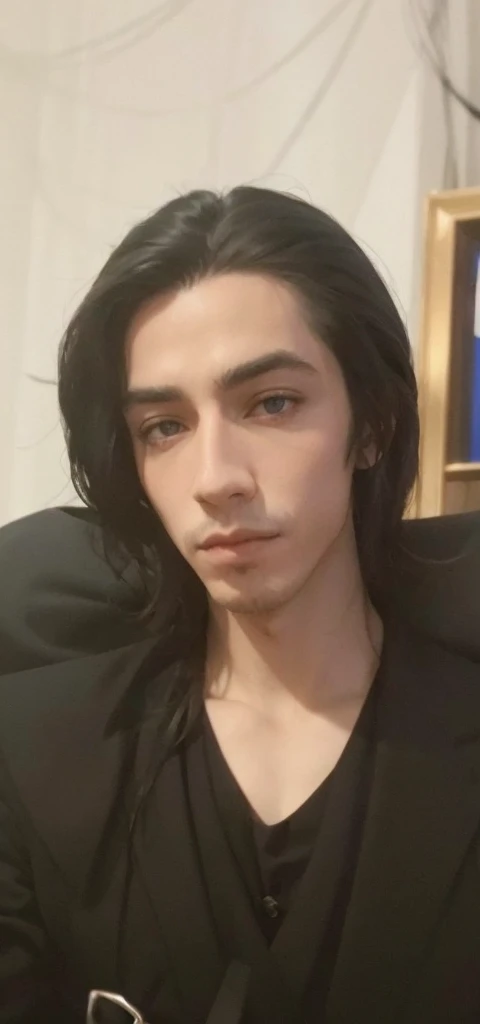 cree une image a partir de l'homme sur cette photo en style animé de Alucard dans Castelvania avec les yeux  et un costume noirièces avec une chemise et une cravate noir, mavec le meme visage