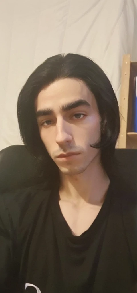 create an image from the man in this animated style photo of Alucard in Castelvania with dark black eyes and a black 2 piece suit with a black shirt and tie, mais avec le meme visage