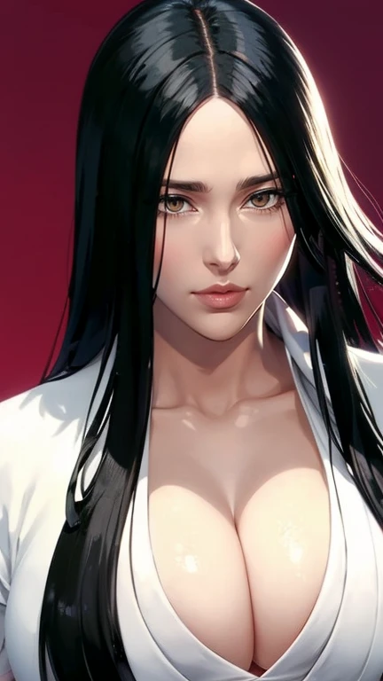 （（（perfect figure，figure，black Japanese clothing,White feather woven, （（（bleach，Scars on the chest, red eyes,unohana））），S-type figure:1.7））），((masterpiece)),high resolution, ((Best quality at best))，masterpiece，quality，Best quality，（（（ Exquisite facial features，looking at the audience,There is light in the eyes，Happy，nterlacing of light and shadow，huge ））），（（（looking into camera，fighting stance，red background，Blood）））