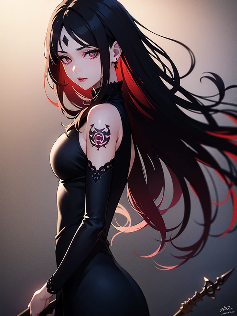 (best quality,4k,8k,highres,masterpiece:1.2), ultra-detailed, (realistic,photorealistic,photo-realistic:1.37), succubus girl, intense eyes, alluring red lips, long black hair flowing in the wind, seductive gaze, anime style, yandere behavior, possessive love, delicate and intricate outfit, Gothic ta dress, blood-red ribbons, black lace trim, porcelain white skin, glowing pentagram tattoo on the forehead, demon wings spread wide, eerie moonlit background with dark clouds, candlelit graveyard, sinister atmosphere, vibrant colors with a hint of darkness, ethereal glow, dramatic lighting, intense shadows, a sense of danger and temptation in the air, the girl holding a blood-stained dagger, an expression of sweet madness in her eyes, a blend of beauty and danger that captivates the viewer's attention.