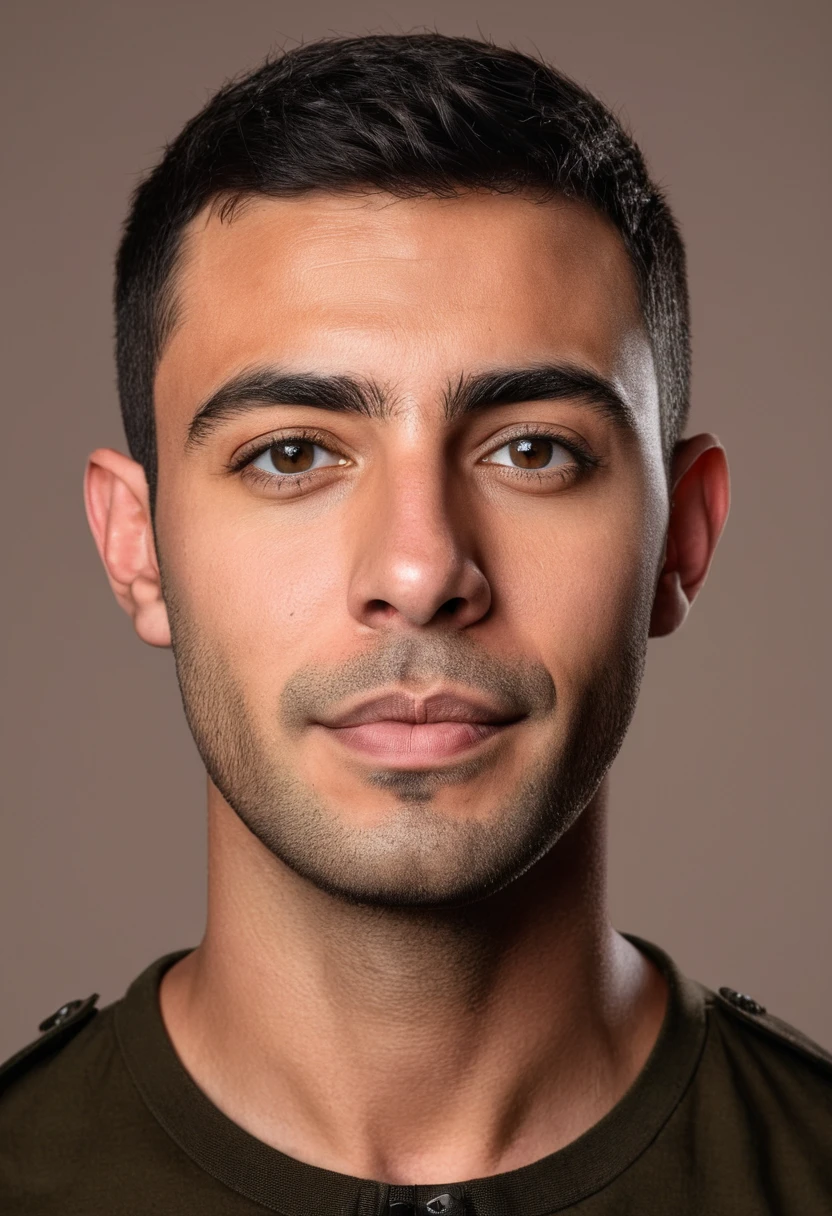 full face portrait photo, nude man, short cropped military style haircut and clean shave, 30 years old, 60% NigBlack, 40% Egyptian, plain neutral background, no shadows, uniform lighting, no beard, no facial hair, no shadows, even lighting, ring light, facing camera