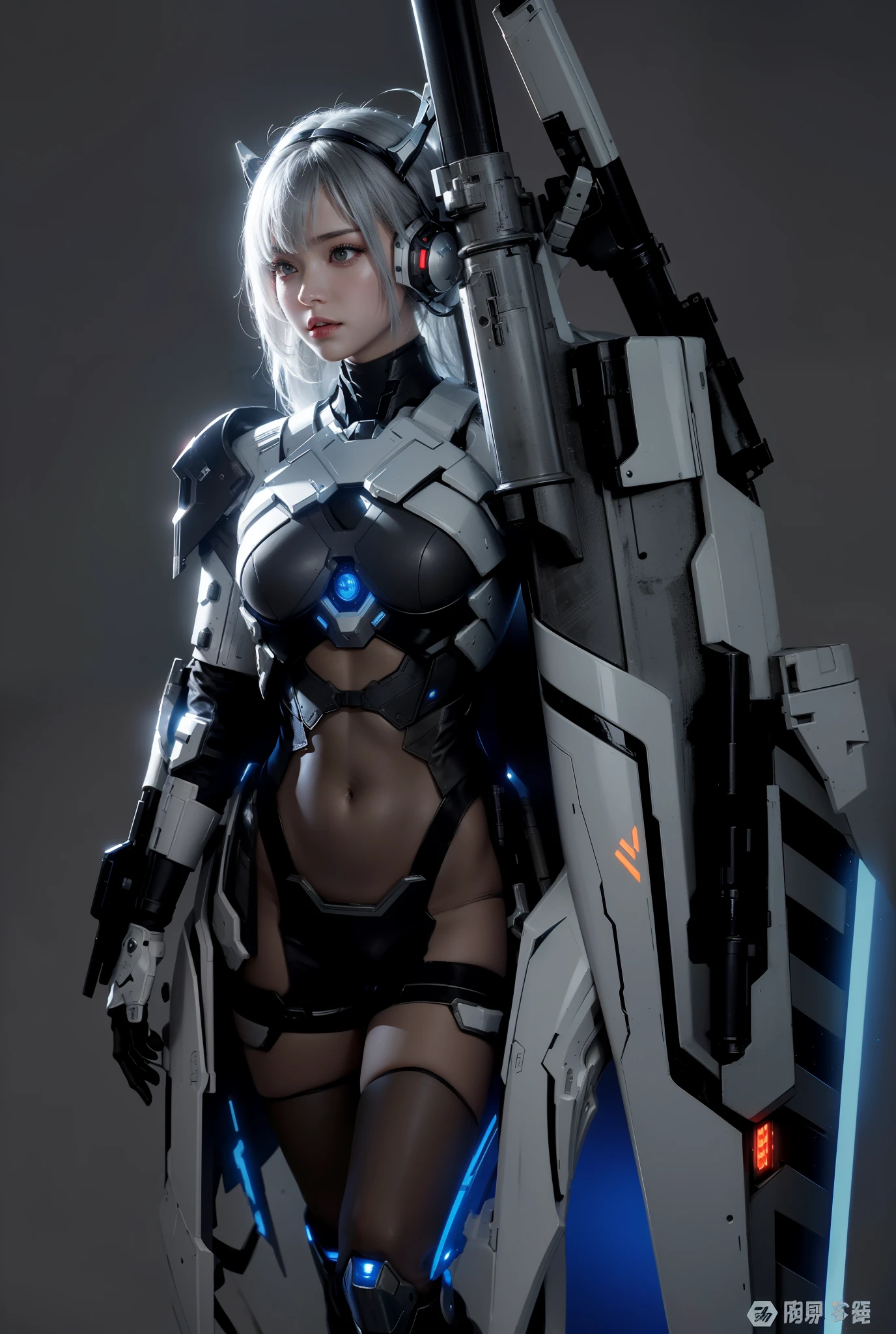 futuristic high tech style,best quality,fairy skin,(every time :1.2),Everlasting,super detailed,actual,high quality,Light,Light线追踪,ultra high definition,upper part of body, Future Iron Man mecha,shooting,Battery,Launching equipment,large caliber artillery,Rostland 8K,Armored Girl,Wearing a cyberpunk technology helmet,Star Warframe Helmet,With breathing Light,The armor of the future shines,armed cannon,high-tech armor,white gloves,white high heel boots,手里拿着高科技激Light炮