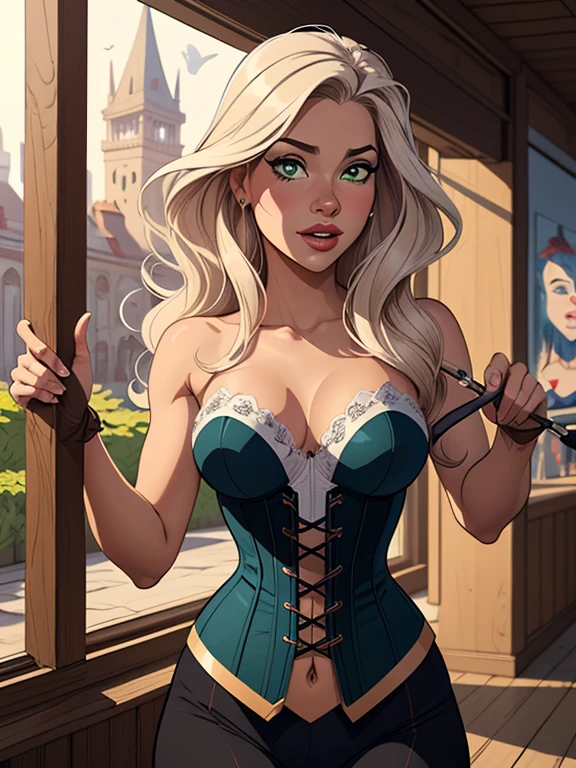 Turnaround sheetPersonagem Vandinha Adams Imagem de desenho animado de uma mulher .cartoon style illustration, estilo de arte dos desenhos animados, estilo de arte dos desenhos animados, digital illustration style, design de personagens altamente detalhado, arte digital detalhada fofa, City fan art, Design de personagens de retrato, beautiful digital illustration, retrato de alta qualidade, Arte em quadrinhos, mulher jovem. Green eyes Medium bust and wonderful witch outfit sensual corset costume. expression of sexual desire