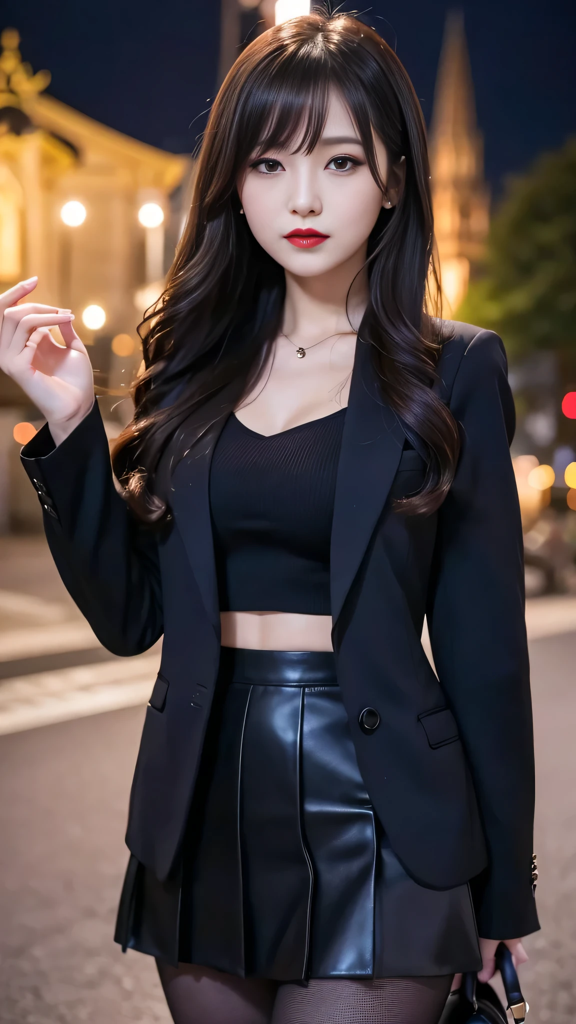 tra-detailed、2girls、Japanese、attractive beauty、seductive adult woman、pretty woman、piercing eyes、cool girl、wavy hair、swept bangs、suit、Jacket、blouse、Tight Skirt、pantyhose、beautiful feet、Evil cadres、evil depravity、brainwash、mind control、lipstick、lip gloss、dark makeup、smirk、whisper in your ear、Evil expression、evil、hollow eyes,half-closed eyes、empty eyes、evil、church at night、vampire、succubus、vampire、Swear allegiance、stand