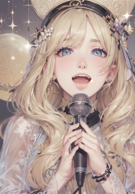 Alice Synthesis Thirty, star, sing, perfect face, beautiful proportions, Hold the microphone to your mouth, one person