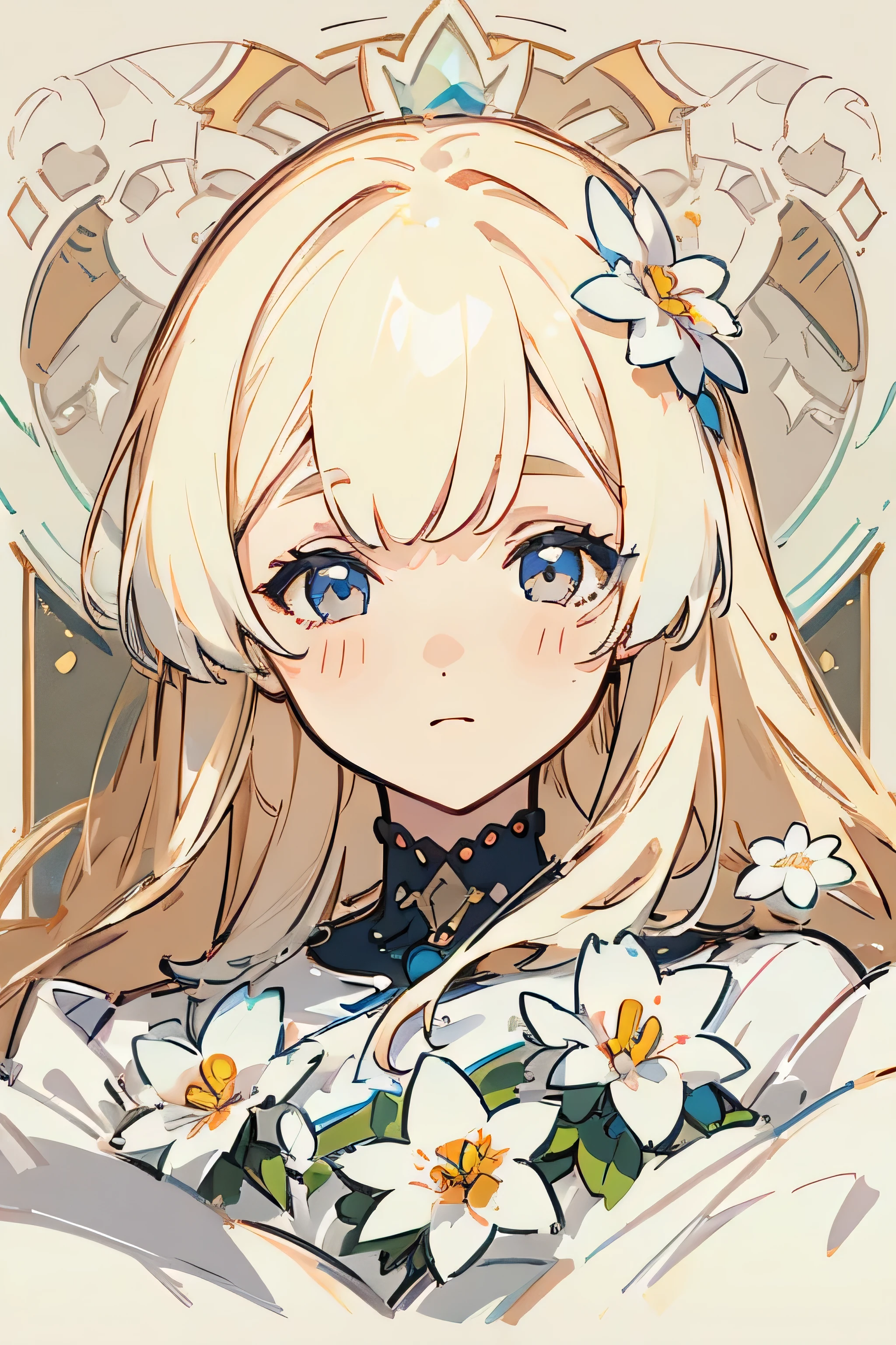 Detail face, ((Perfect details)), Cold light, ((Data in eyes)), ((Data embellishment hair)), flower line drawing background