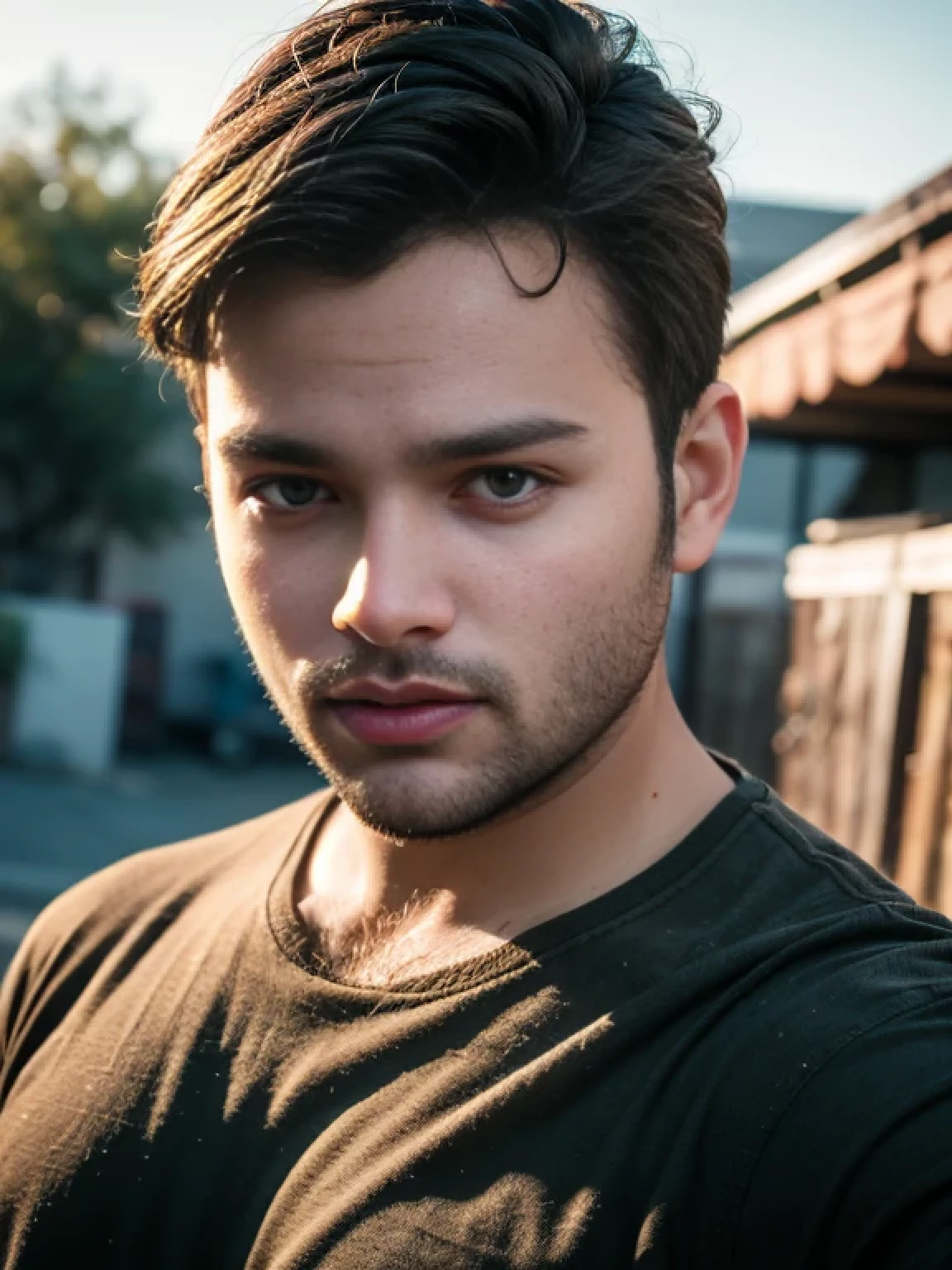 A beautiful young bearded man with highly detailed skin looking at the camera,8k,high res, soft light,no contrast,ultra realistic, photorealism.((real life photo,realistic:1.9, short beard:1)), HDR, emotions joy