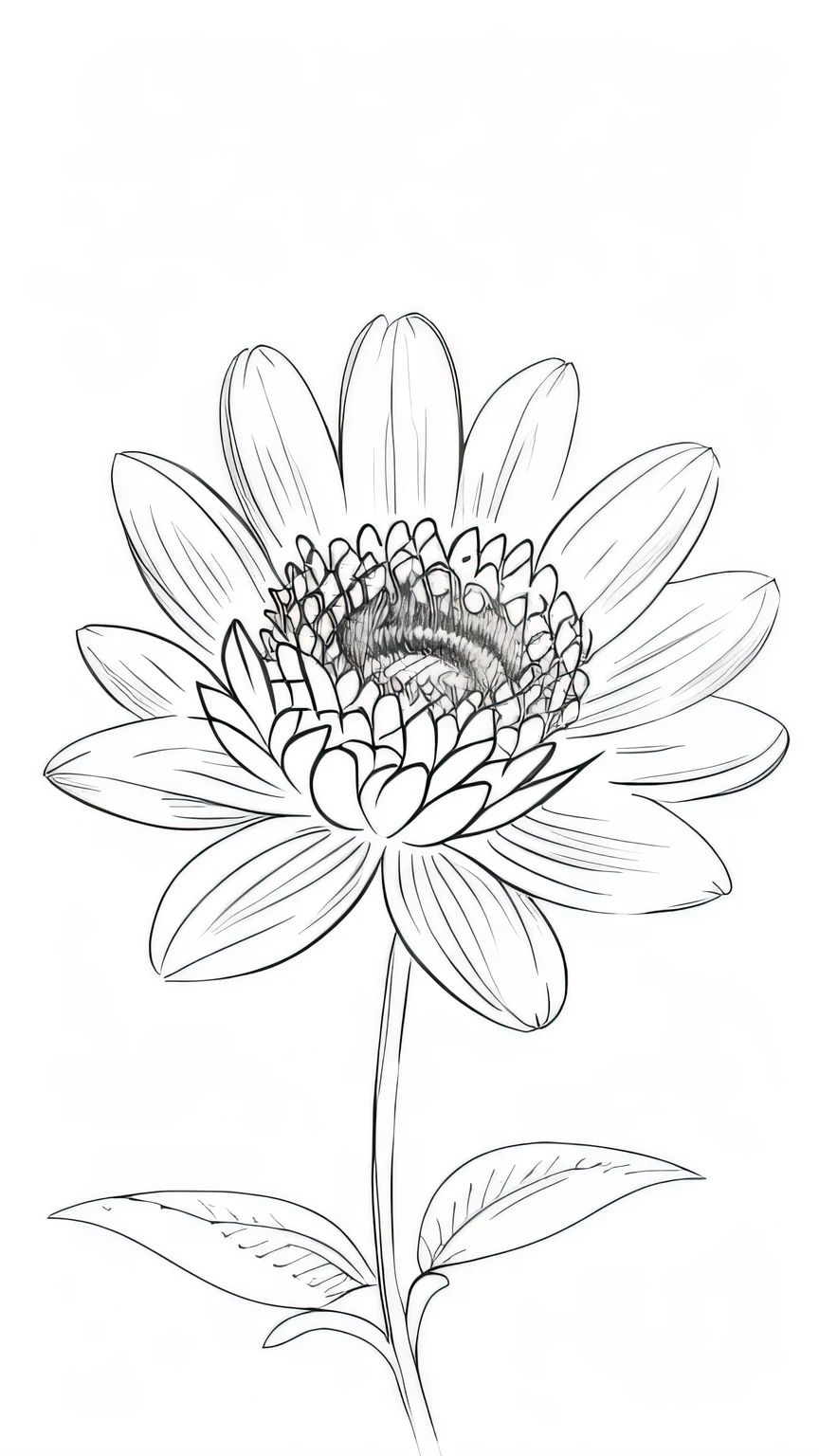 flower, line drawing background, white background, monochrome, line drawing, ((sketch))