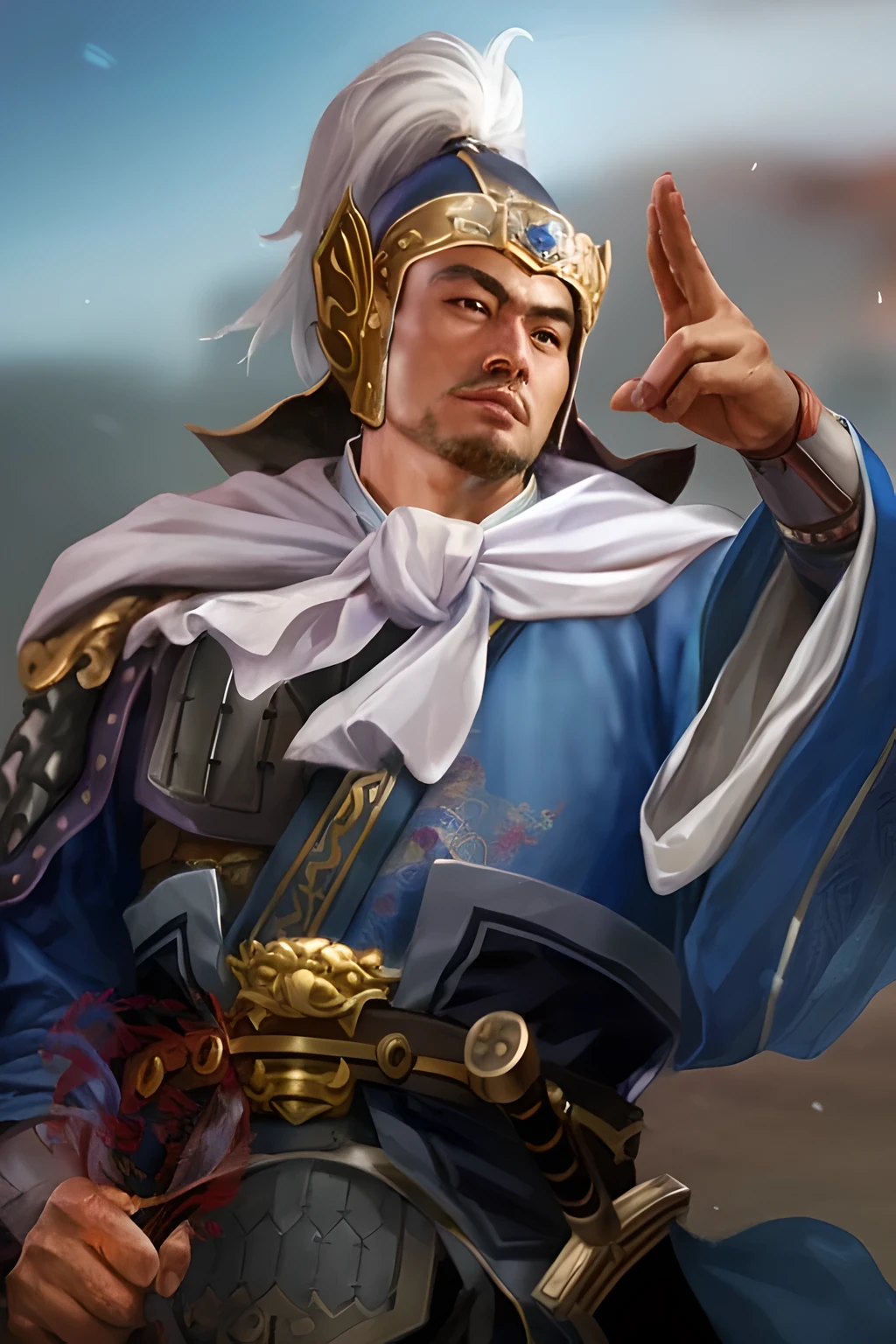 One wearing a blue robe、Arafad image of man wearing golden helmet, Inspired by Hu Zaobin, Inspired by Li Kan, Inspired by Cao Zhibai, zhao yun, bian lian, Inspired by Guo Chun, Inspired by Wu Bin, Inspired by Huang Shen, Inspired by Fan Kuan, xianxia hero, feng shu