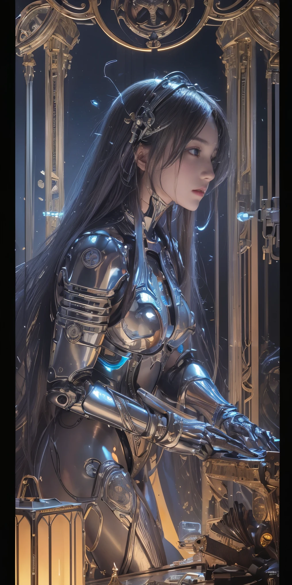 quality, tmasterpiece, Ultra High resolution, ((realisticlying: 1.4), raw Photo, 1 Cyberpunk Girl, Glossy glossy skin, 1 mechanical girl, (Ultra realistic Detailechanical limb, Tubes attached to mechanical parts, Mechanical vertebrae attached to the spine, Cervical spine mechanical fixation in the neck, wires and cables connecting to head, Shin Evangelion, Fantasma na Concha, Small glowing LED lamp, global ilumination, deep shading, Octane rendering, 8K, Super sharp, metals, Intricate decorative details, Baroque details, very complex details, realisticing light, CG trends, facing at the camera, neon light detail, (Android factory in the background), ((H's Art.r. Giger and Alphonse Mucha.)) symetrical composition,geometric layout,
