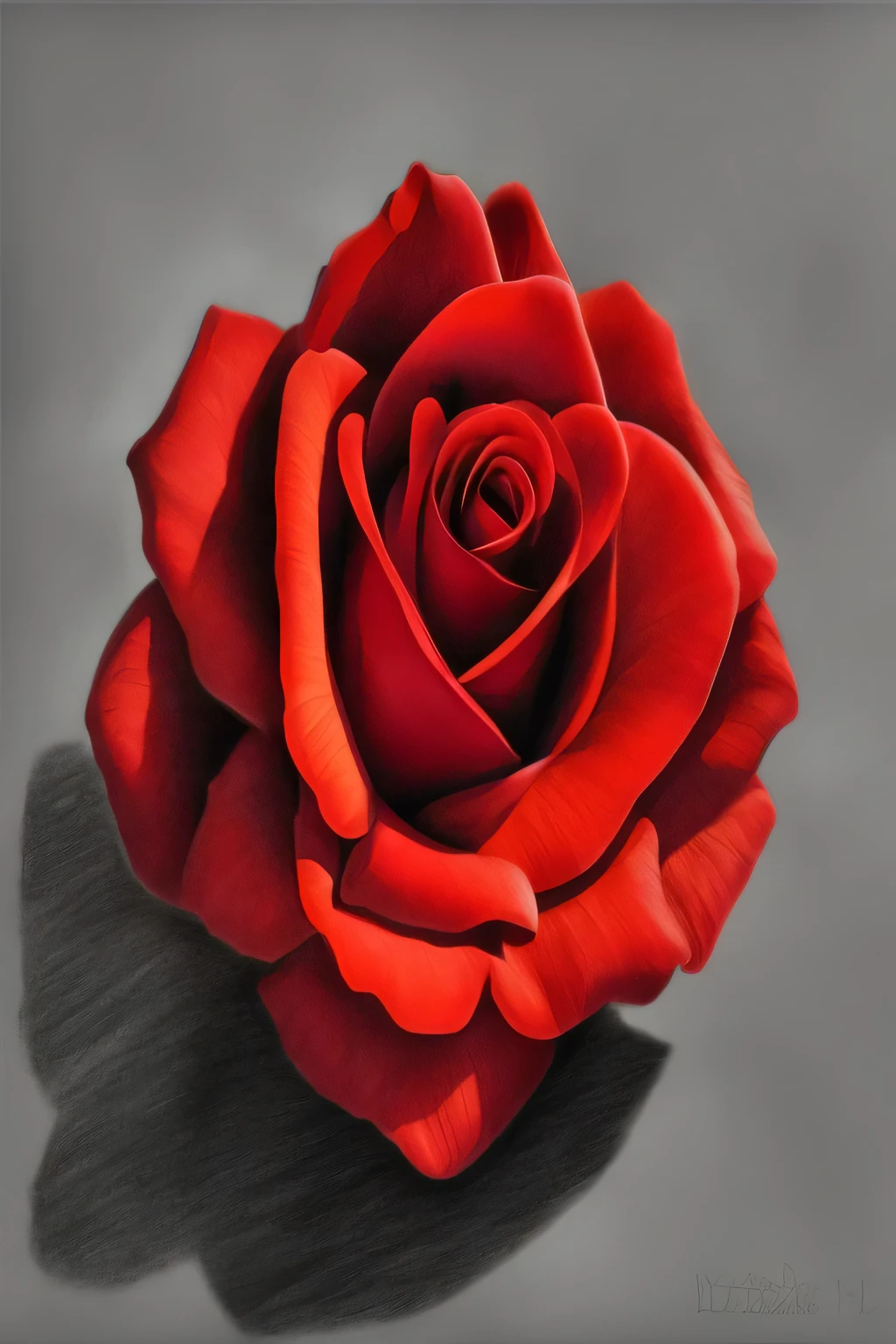 A drawing of a red rose，exquisite line art, 3D model HD rendering，red rose，