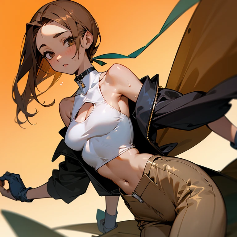 seen from below,juri han,beautiful young warrior , with a very detailed and beautiful face, beautifuleyes, beautifuleyes, gorgeous face, beautiful young woman wearing long black leggings with black details, short mini skirt, usando leather jacket preta, Standing in an office, wearing black boots, horn hair, with black fringe, , evil smile ,white sweater with collar, tape around me, serious look,usando leather jacket preto, leather jacket,looking to the down,yellow lighting,legging

