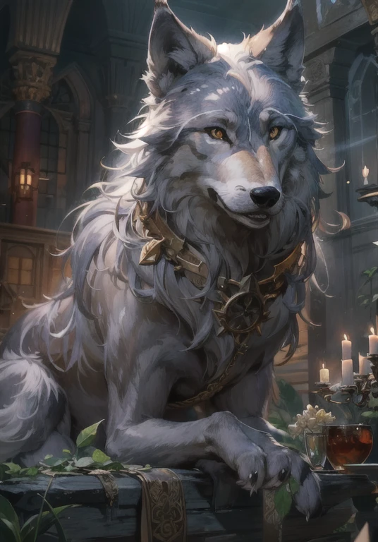 masterpiece, highest quality, ((Beautifully detailed wolf)) (Highly detailed CG Unity 8K wallpaper), Professional majestic oil painting by Ed Blinky, Atea Geiran, Studio Ghibli, Jeremy Mann, Greg Manchesa, Antonio Moro, Popular at Art Station, Trend Mid-Journey and Greg Rutkowski, CGSociety, Complex, high detail, clear focus, dramatic, realistic painting