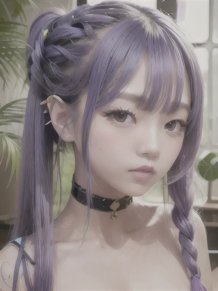 live-action、Realistic、A young girl standing in the grass、The age is６age、１６K、naked、Small breasts、completely naked、twin tails、bright purple hair、blue eyes、Purple Hair、elf ears、clavicle、young girl、completely naked、naked、young girl、Braid、ponytail、nipple、Ethnic tattoo on neck、upper body close-up、ethnic tattoo、