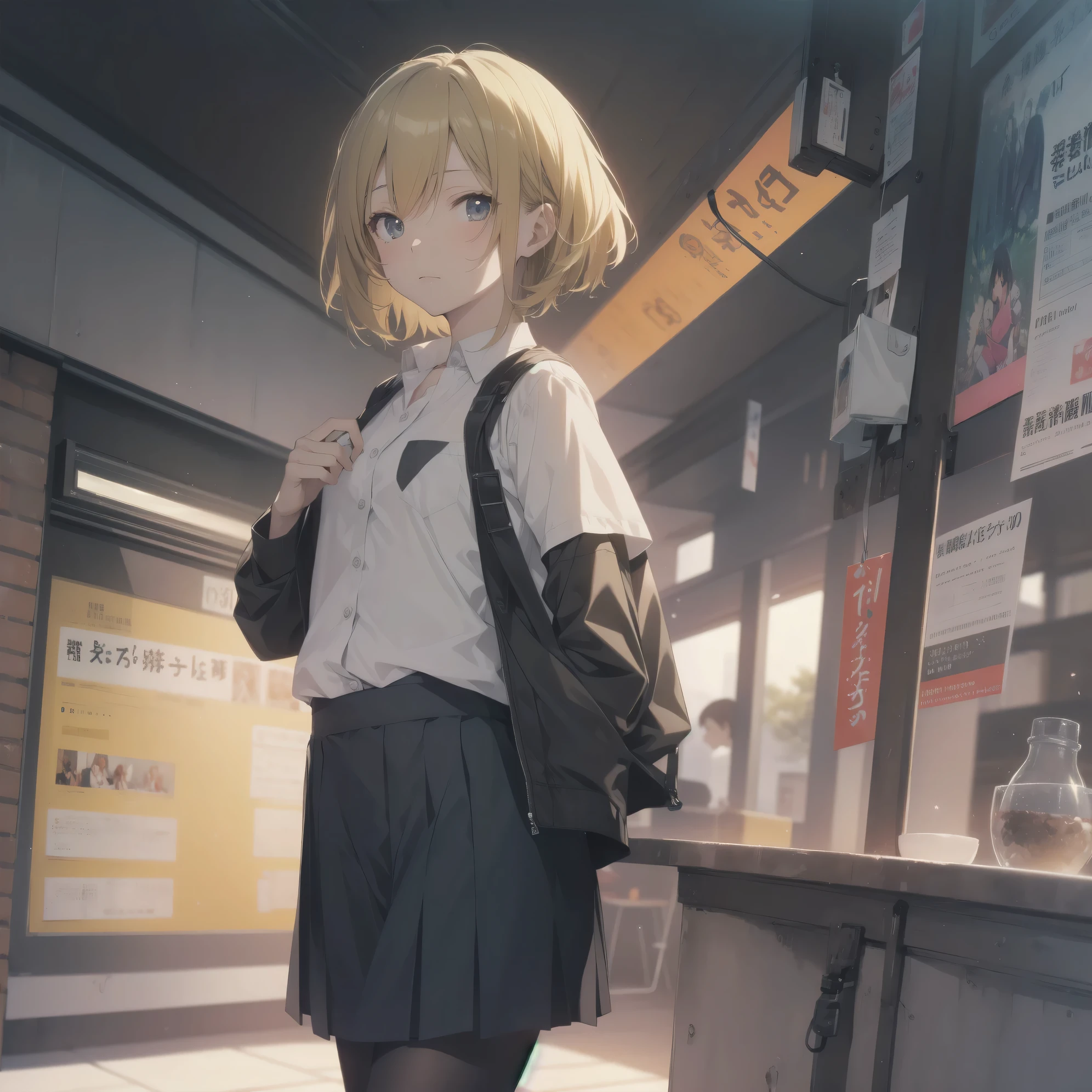 ultra-absurdres-Top quality by artist God, ultra-detailed, high resolution, anime moe artstyle, best anime 8k konachan wallpaper, pixiv contest winner, perfect anatomy,break, 1girl, (Please draw a girl walking sleepily to school alone. )break,(Solo,little female, 13-year-old:1.3),Full limbs, complete fingers,a junior high school student, Attractiveness of immature bodies, (very short hair), short cut, flat chest, , small butt, small black eyes, beautiful detailed eyes, well-proportioned iris and pupils, expressive eyes, highres detailed hair, soft expression, school_uniform, white shirt, pleated skirt,(Detailed Lighting), (Detailed background), in the School commute route. break,super detailed skin, Best cinematic lighting powered by famous artist, 8k,beauty illustration,photoshop_(medium),very aesthetic,break,((artist:fujiyama )), artist:akinashi yuu ,artist:oyari ashito ,artist:kantoku ,