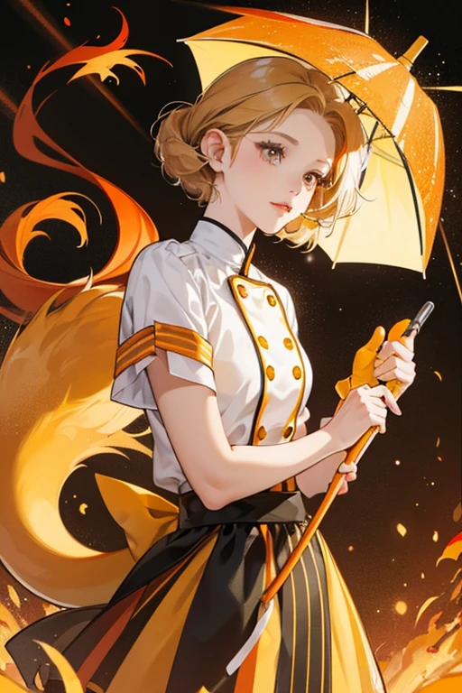 Bettina is a dark red-orange mouse with yellow cheeks and yellow inner ears, as well as yellow paws and a yellow and orange striped tail. She has short, dark blonde hair swept to the right of her head. She initially wears the chef uniform. When it rains she will carry the snowball umbrella. SPARKLE; GLITTER