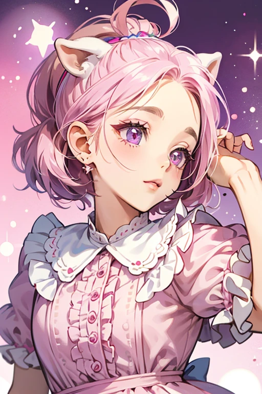 Bitty is a pink hippo with white hooves. She wears purple eye shadow and three small eyelashes. She has a brown patch of hair and the insides of her ears are red. She initially wears a pink frilly dress (a funky dot shirt in all games prior to NH). SPARKLE; GLITTER