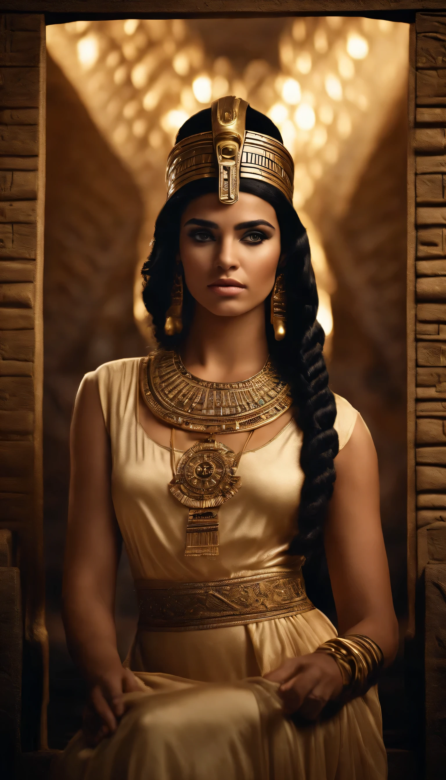 Create an image of Cleopatra as a young princess of Ancient Egypt,atraente e bela,destacando sua beleza e origens reais